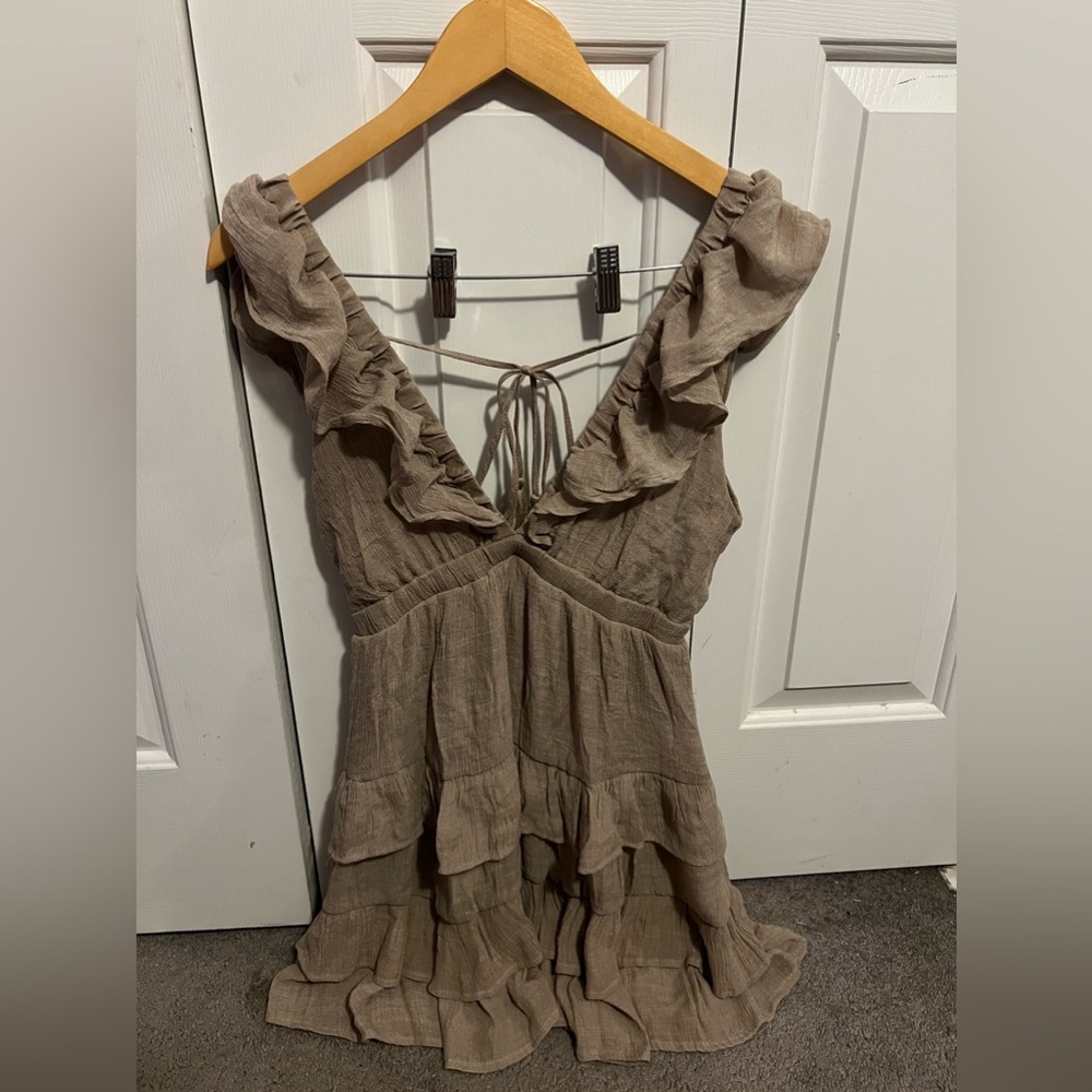 HYFVE TAN V-NECK BACKLESS DRESS